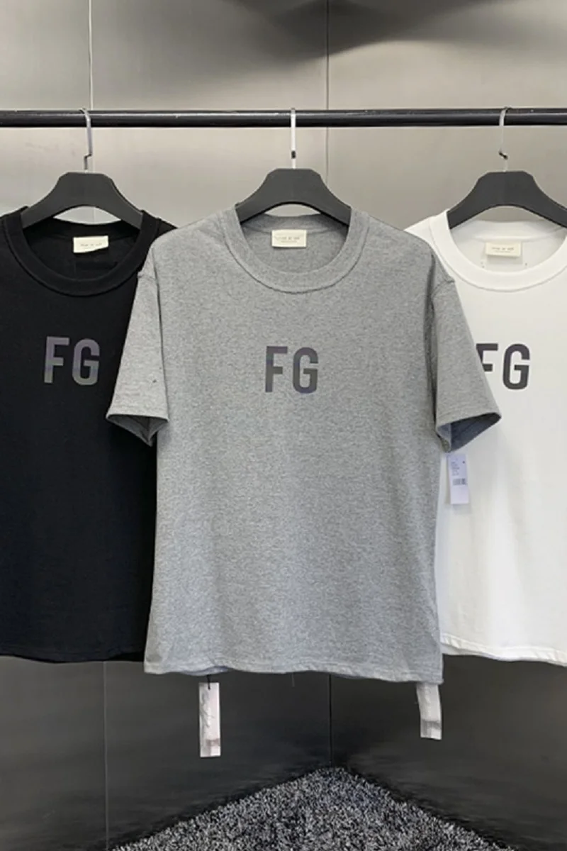

Fashion summer men's short sleeve 1:1 Jerry Lorenzo high street brand FG laser reflective logo oversize Unisex cotton T-shirt