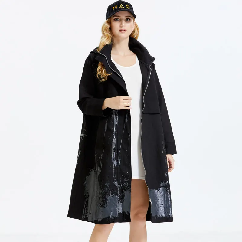 

SuperAen Oversized Printed Contrast Long 2021 Autumn Winter Loose Casual Zipper Trench Coat for Women