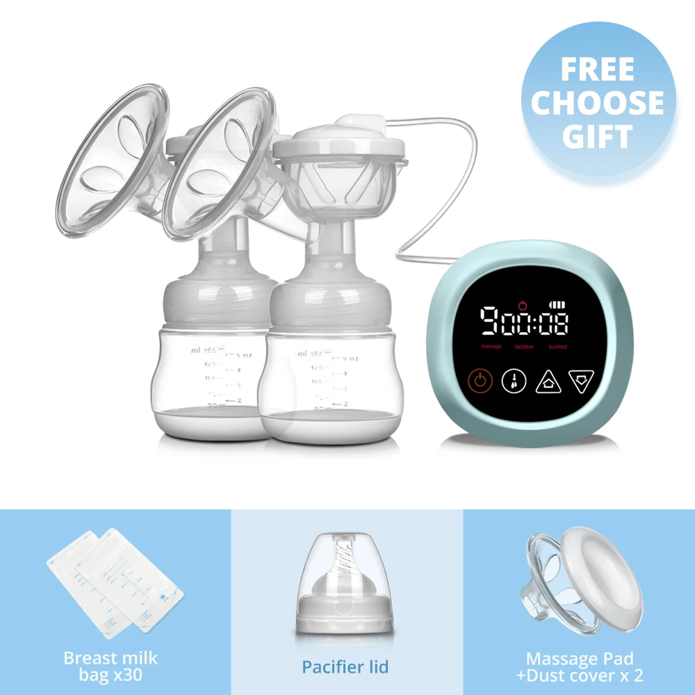 2021 NEW Bilateral Electric Breast Pump Suction Large Automatic Massage Postpartum Milk Maker LCD Touch Screen Control BPA Free double electric breast pump