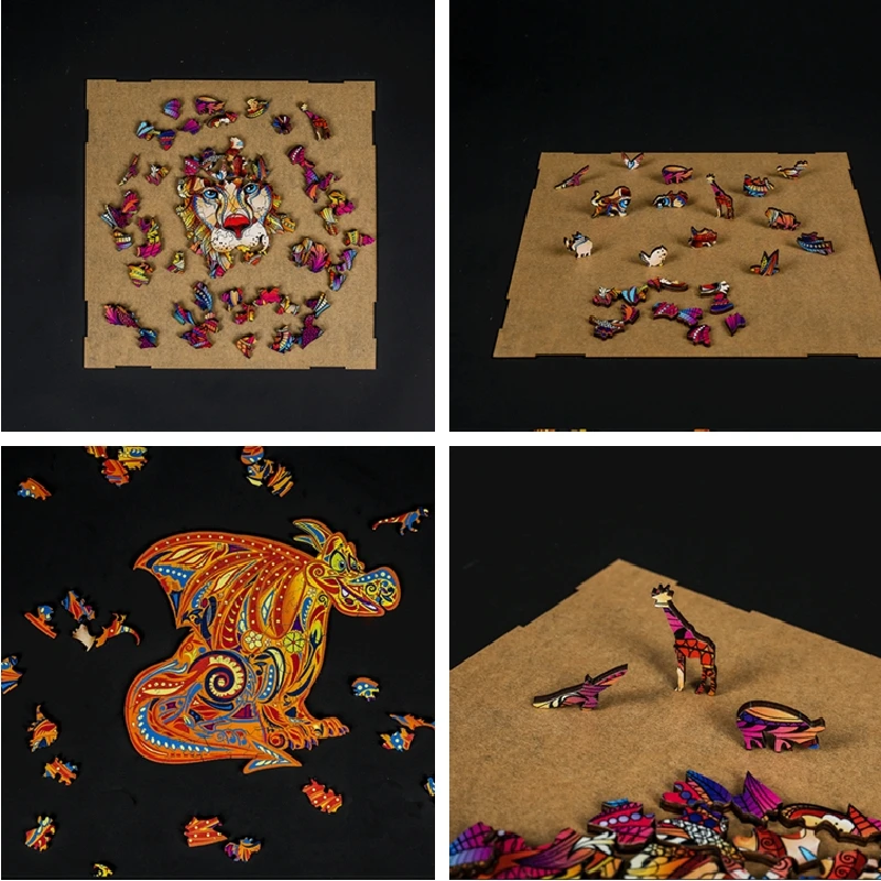 

Unique Wooden Jigsaw Puzzles Animals Wood Puzzle Gift Box For Adults Kids Educational Puzzle Fabulous Interactive Game