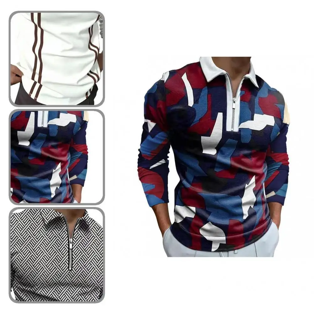 

3D Cutting Long Sleeve Retro Print Turn-Down Collar Male Shirt for Office
