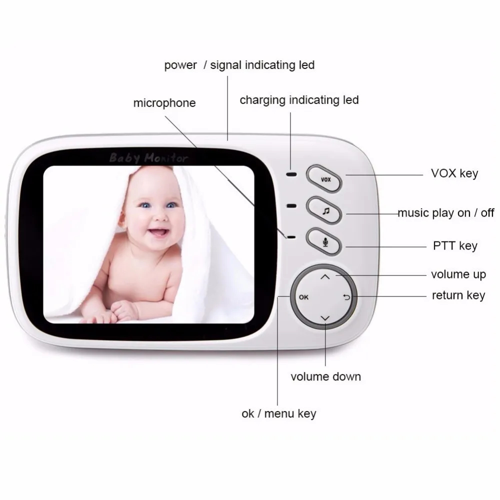 VB603 Wireless Video Color Baby Monitor Portable Baby Nanny Security Camera Infrared LED night Vision Walkie Talkie