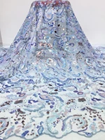 2021 latest shiny blue african sequin lace fabric embroidery french mesh lace fabric with sequins nigerian tulle lace for party