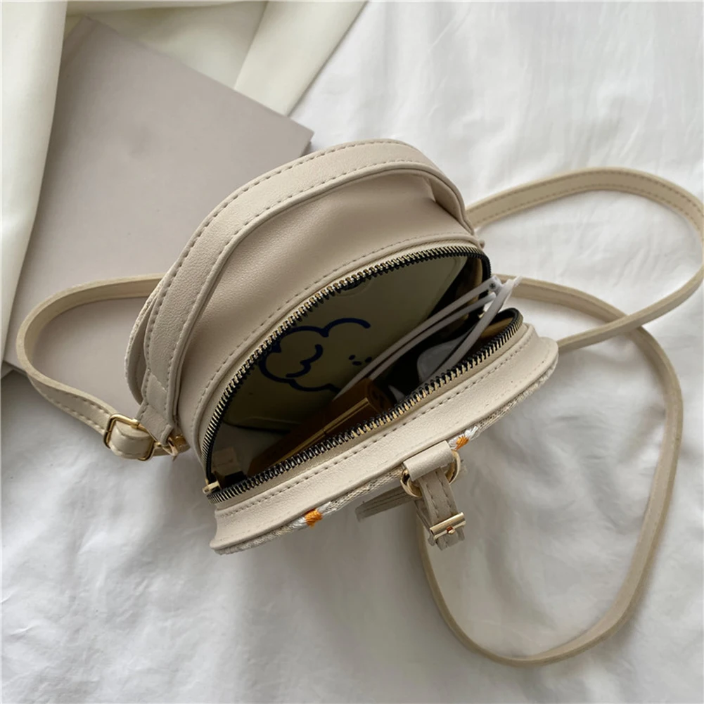 

Fashion Flower Pattern Women Summer Woven Shoulder Messenger Bags Ladies Vintage Solid Casual Round Small Crossbody Handbags