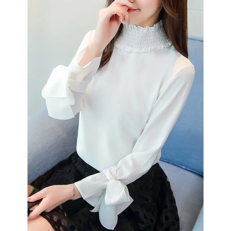 Блузка женская шифоновая с длинным рукавом модный топ для офиса Однотонная