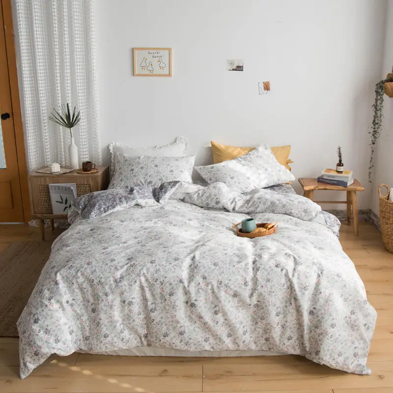 

Chic Floral printed Duvet Cover for Girls Women Queen King Twin size 100% Cotton Soft Bedding set Flat Bed Sheet Pillowcases
