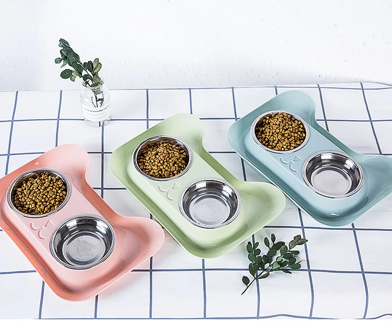Double Dog Cat Bowls Non-spill & Non-skid Design Food Water Feeder for Small Dogs Cats Feeding Stainless Steel Pet Bowl Supplies | Дом и