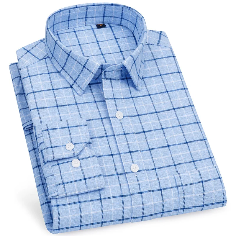 Men Cotton Brushed Plaid Shirt Autumn and Winter Long-sleeve Warm Daily Wear Casual Youth Shirt Simple Wild Single Breasted Top