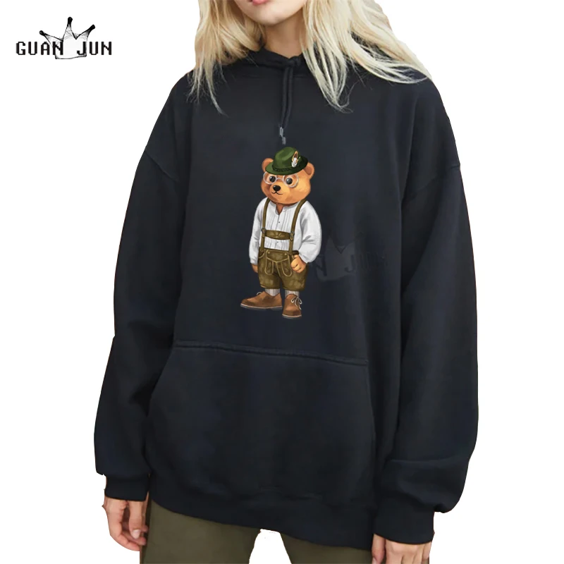 

2021 Streetwear Retro Graphic Cool Bear Print Mens Hip Hop Hoodies Pullover Vintage Clothes Women Hooded Sweatshirt Khaki Black