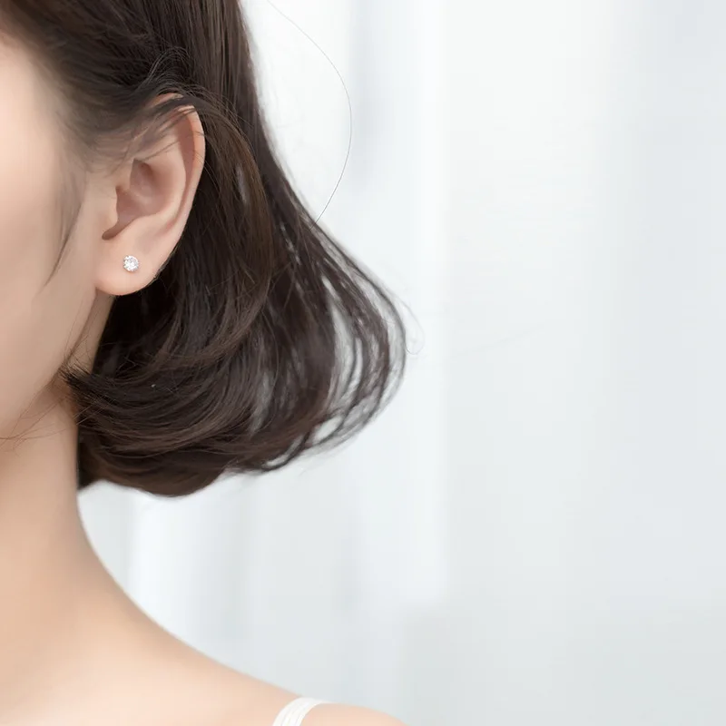 

925 Sterling Silver Zircon Round Bead Stud Earrings For Women Jewelry Accessories Pendientes Orecchini brincos EH321