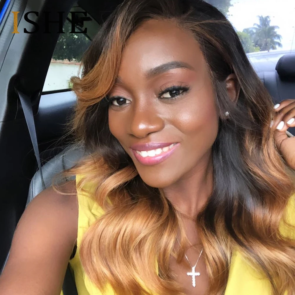 Мёд HD прозрачные кружевные парики Цветной 13x4 фронта шнурка человеческих волос