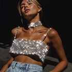Женский укороченный топ Bling Стразы на бретельках с открытой спиной