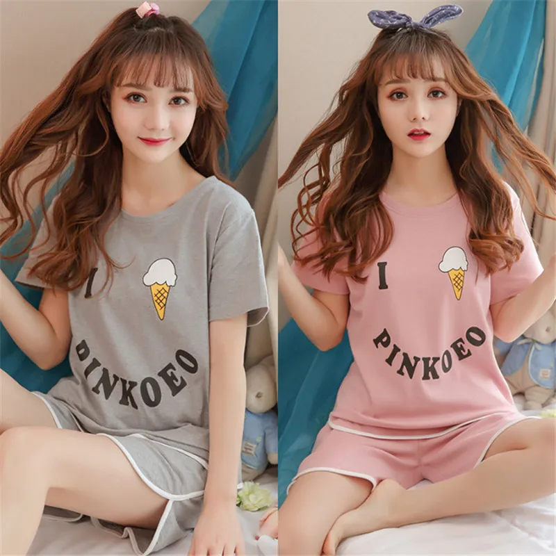 

SLPBELY Pajamas Set Leisure Wear Women Short sleeve shorts Sleepwear Night Suit Home Wear Women Summer Cartoon Cotton Nightwear