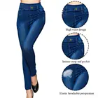 Женские джеггинсы с эластичным поясом, деловые джинсы с высокой талией и множеством карманов, эластичные формирующие джинсы, джинсовые брюки, колготки для повседневной носки