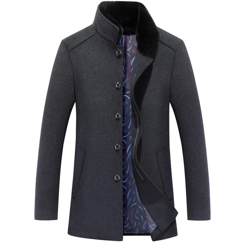 

2021 Winter New Stand Real Fur Collar Dark Grey Coat Men Long Thick Detachable Fur Collar Abrigos Inviernos Hombre