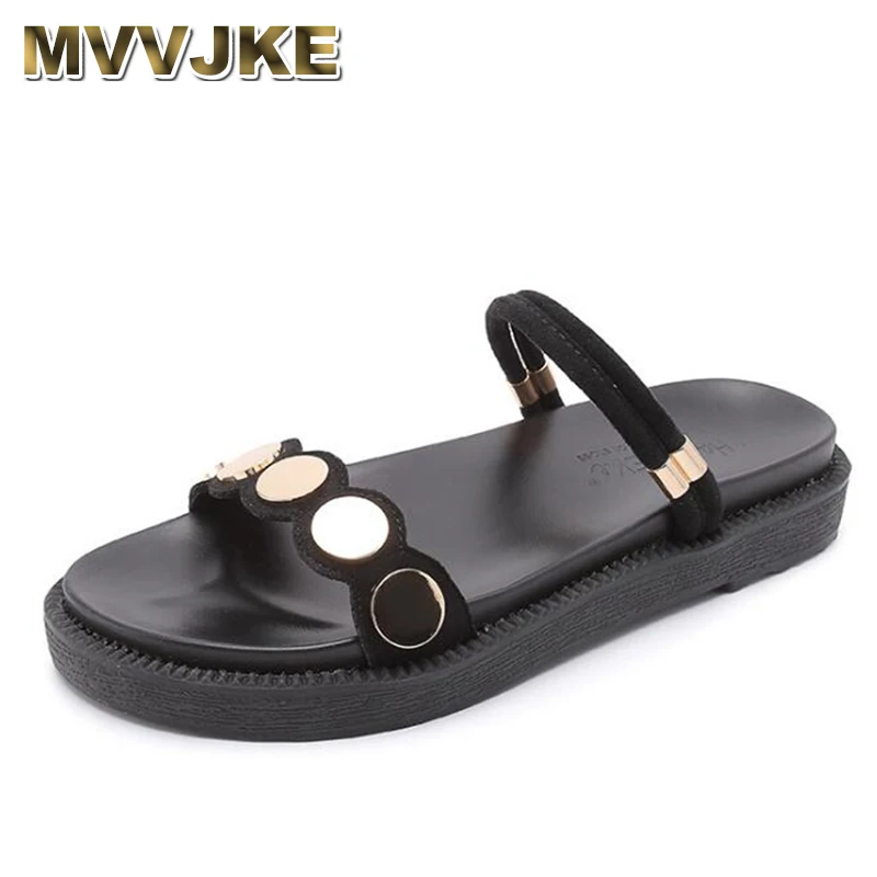 

MVVJKE2020 Women's Sandals Solid Color Outdoor Summer Open Toe Flat Bottom All-match Big Size Shoes