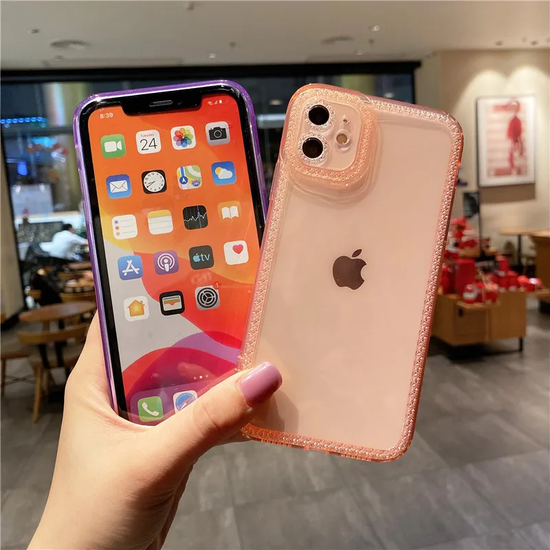 Прозрачный блестящий чехол для телефона с алмазной рамкой Iphone 13 12 11 Pro Max мягкий
