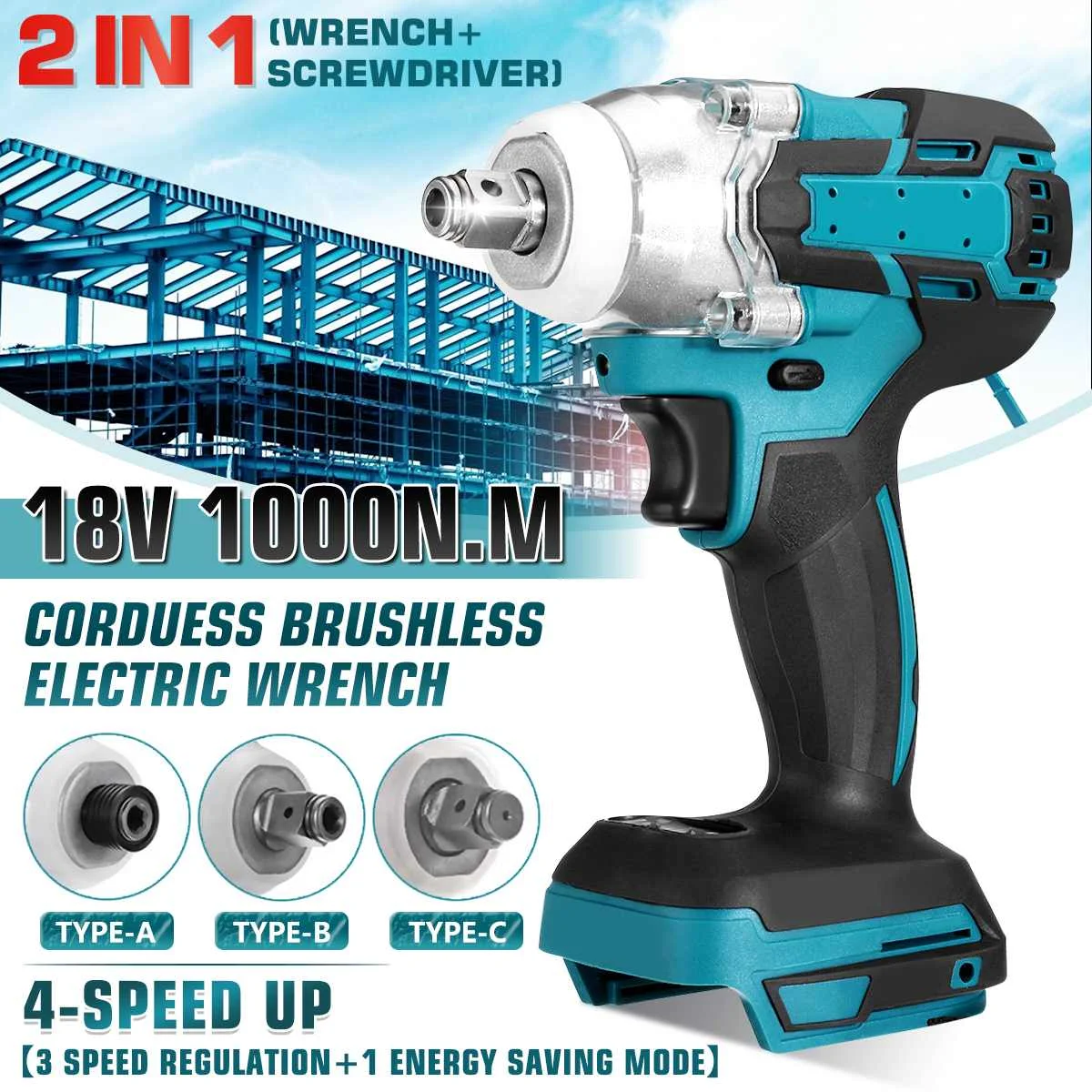 

Brushless Cordless Electric Impact Wrench 1/2 inch Socket Wrench Power Tools Rechargeable For Makita 18V Battery