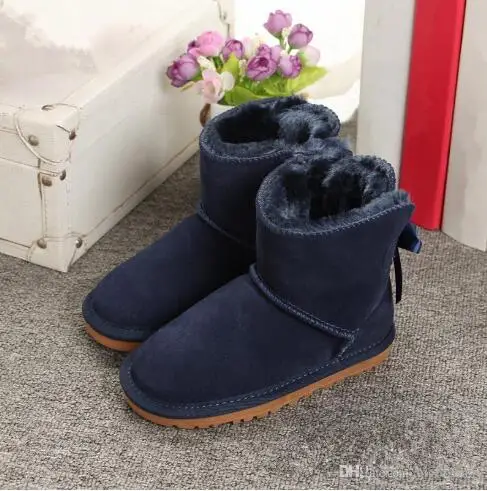 5062 Dark Blue Брендовые Новые теплые зимние ботинки для девочек, зимняя детская обувь, ботинки для девочек, кожаные ботинки с бантом для детей, зимняя обувь - Цвет: 5062 Dark Blue