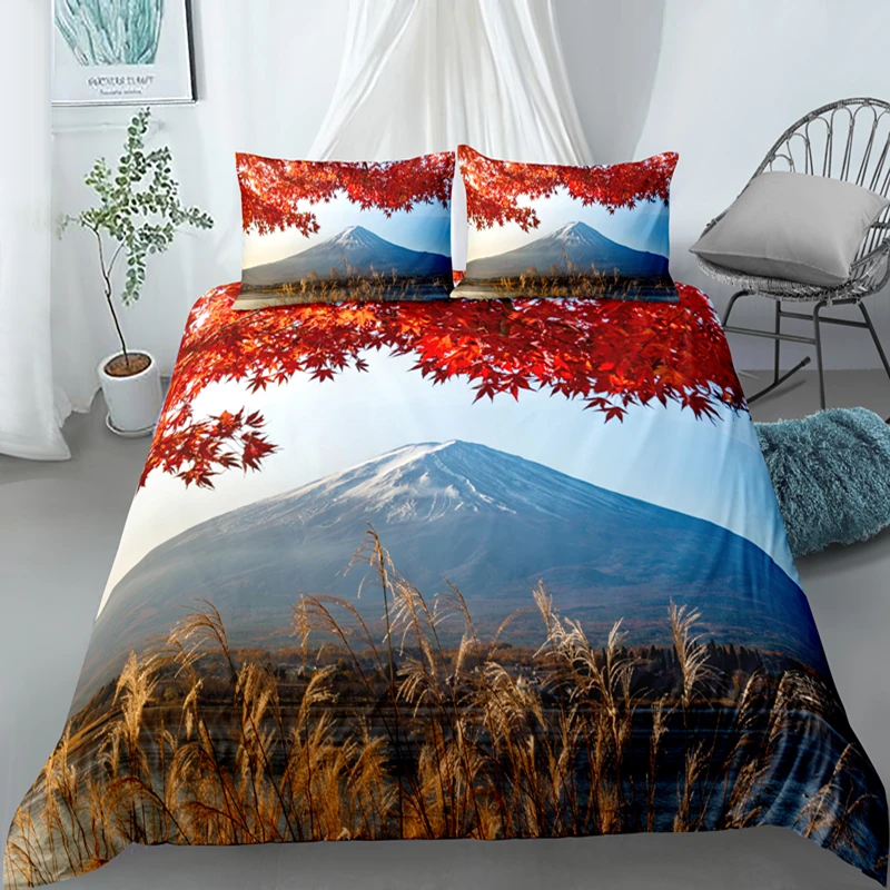 

Mountain Cherry Blossom Duvet Cover Sets King Bedding Set 2/3 Pieces With Pillowcase Drop Shipping