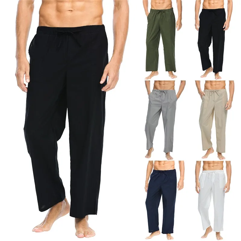 

Summer Leisure Cotton Trousers Men's Elastic Waist Straight Trousers Europe And The United States Men Simple Fashion Pure Color