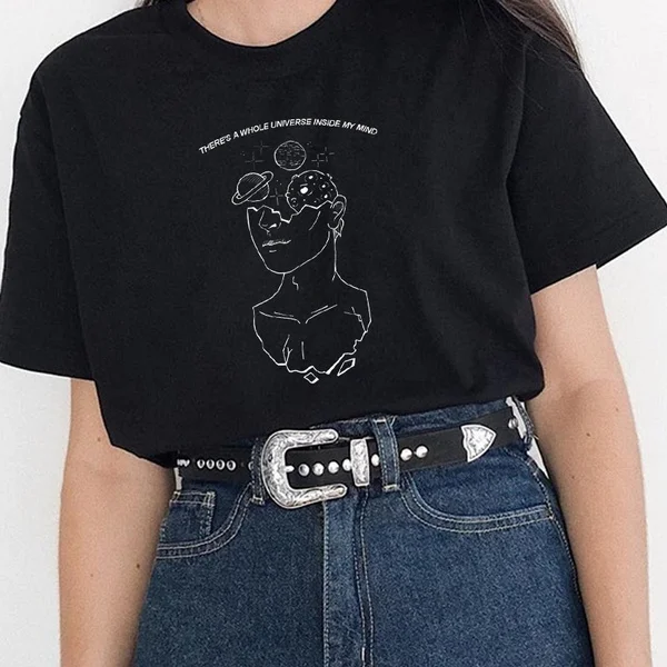 

Unisex There's A Whole Universe Inside My Mind Art Drawing T-Shirt Tumblr Fashion Aesthetic Grunge Style Tee