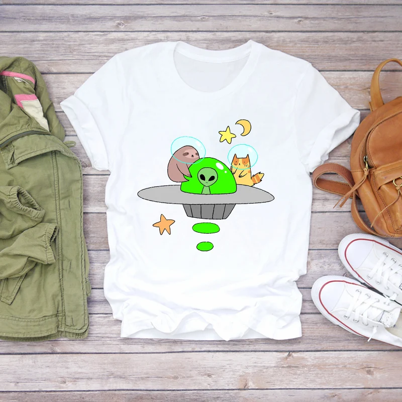 

Women Cartoon Alien Funny Painting Vintage Fashion Clothing Summer Shirt T-shirts Top T Graphic Female Ladies Womens Tee T-Shirt