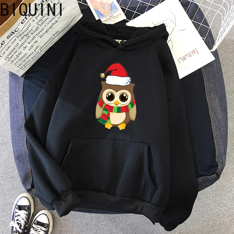 

Christmas owl pattern Hoodie Harajuku Winter Women Loose Korean Style Sweatshirt Autumn Streetwear Printing Hoodies Pullovers