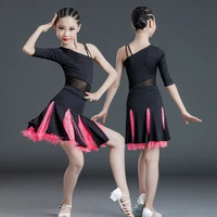 pink new kids child girls latin dance dress fringe latin dance clothes salsa costume black red ballroom tango dresses for sale