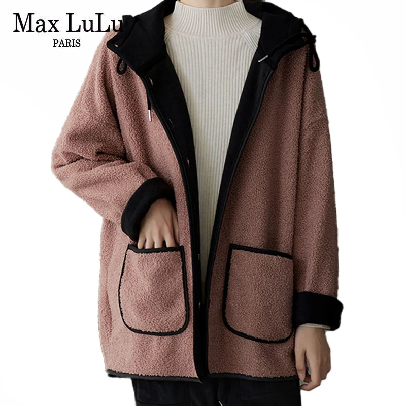 

Max LuLu 2021 зимние женские свободные дизайнерские куртки с капюшоном в европейском стиле женские повседневные Элегантные ВИНТАЖНЫЕ пальто роз...