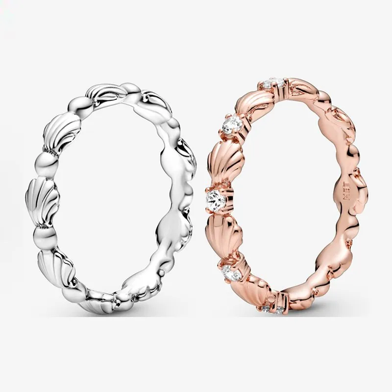

2021 Autumn 925 Sterling Silver Rose Gold Glittering Shell Pan Ring Suitable For Women's Gifts Wedding Diy Jewelry