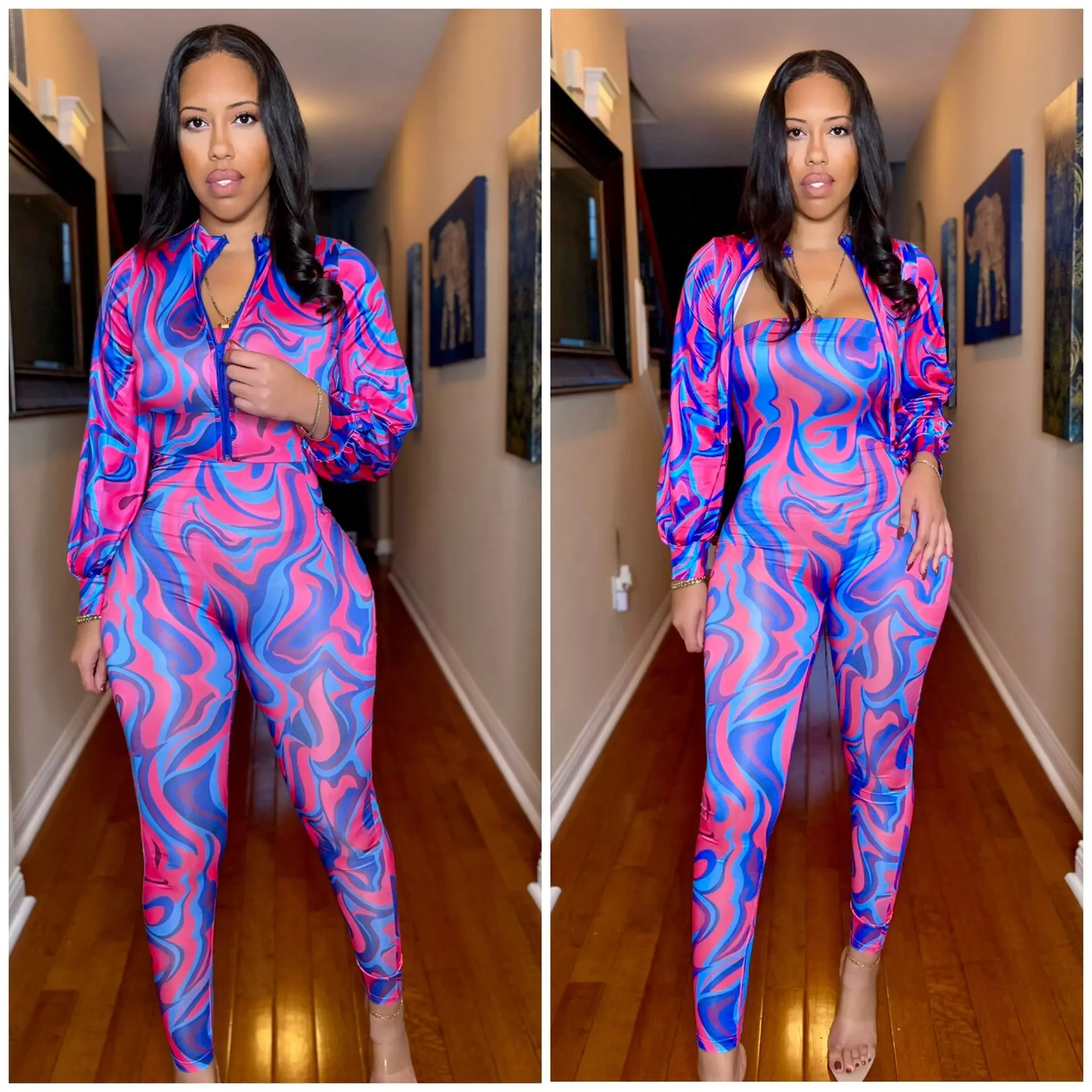 

Женские комплекты, пикантный топ на молнии, брюки-карандаш, спортивный костюм, Модный повседневный Женский комплект для йоги, комбинезон, ку...