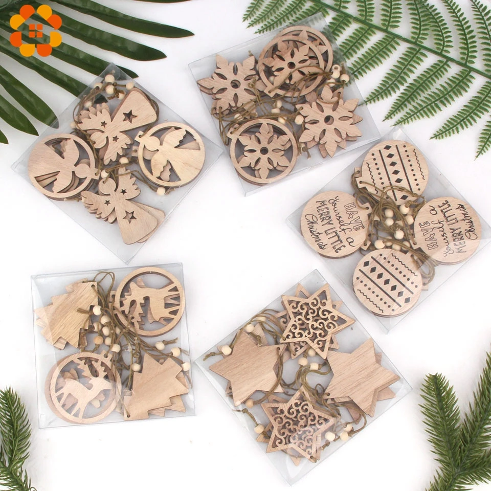 

12 шт./корт. Винтажные Рождественские Подвески с деревянными кристаллами, украшения для дома, украшения для рождественской елки, подвесные д...