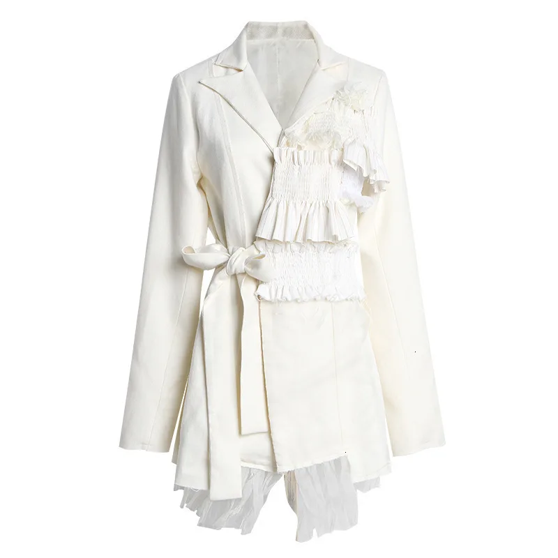 Женское Свободное пальто с отложным воротником [EWQ] черное Плиссированное в стиле