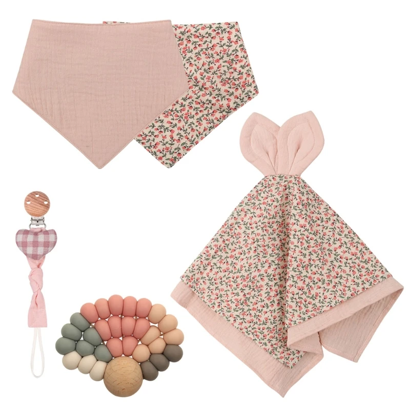 

Baby Sleep Toy Soothe Appease Towel Set Double Sided Cotton Bib Wooden Teether Rattle Bracelet Toys Newborn Bath Gift