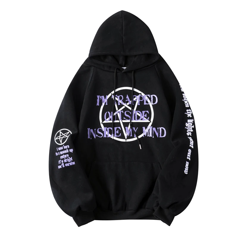 

Harajuku Hoodie Ins Streetwear Five Pointed Star Hip Hop Cartoon Print Sweatshirt Plus Velvet Loose Hooded Pullover Winter