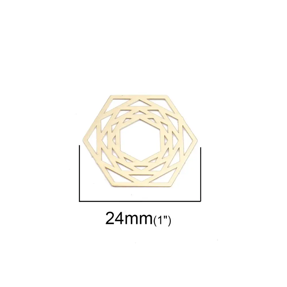 DoreenBeads Fashion Copper Filigree Stamping Connectors Hexagon KC Gold Silver Color Jewelry DIY Findings24mm x 21mm 10 PCs | Украшения и