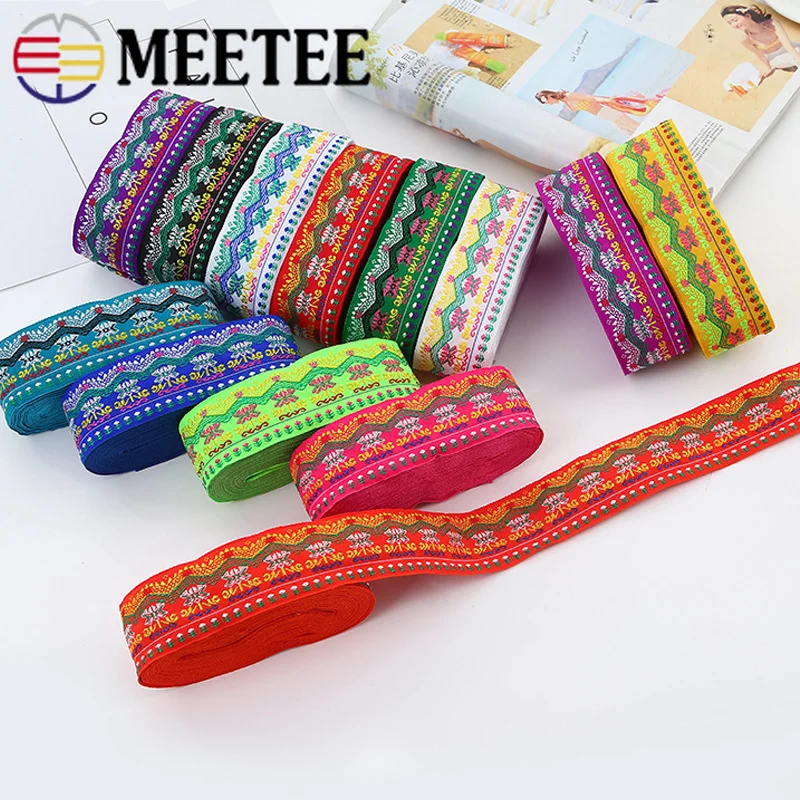 Meetee 4 5 см вышивка Этническая жаккардовая лента из полиэстера тканая отделка для
