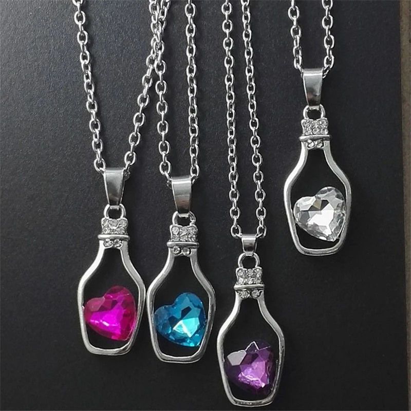 Креативный кулон в виде бутылочки желаний ожерелье для женщин фиолетовое сердце