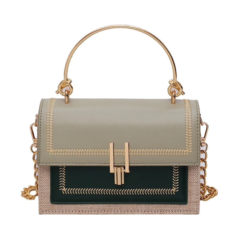 

Contrast Color Pu Leather Crossbody Bags For Women 2020 Chain Simple Shoulder Bag With Metal Handle Lady Tote Handbags