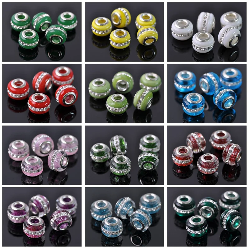 5 шт. 14 мм круглые лампворк стеклянные бусины с большим отверстием для