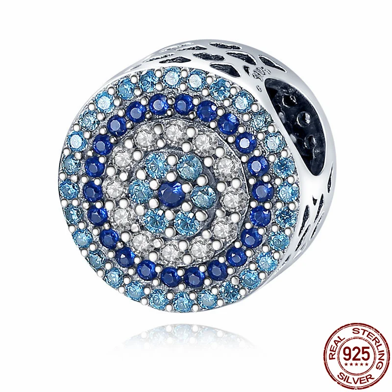 

CodeMonkey Fashion New 925 Sterling Silver Blue Eye Lucky Blue Cubic Zircon Beads Charms fit Necklace Bracelets DIY Jewelry 915