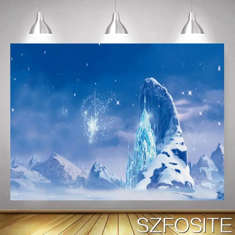 

Beautiful Ice World Castle Starlight Party Backdrop Princess Picture Girl Birthday Room Decoration Photography Photo Background