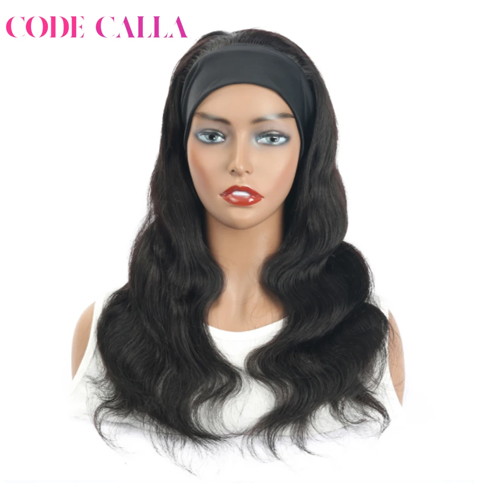 Code Calla Body Wave Headband Wig Human Hair Wigs For Black Women Brazilian Scarf No Gel Glueless Remy Curly | Шиньоны и парики
