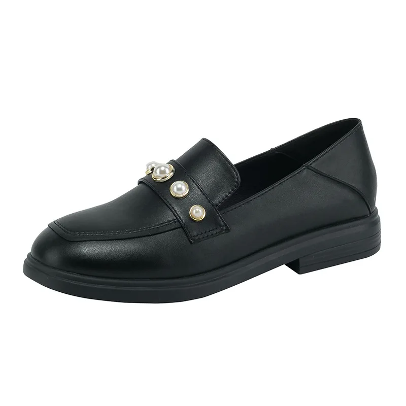 Brand New Women Loarfers Fashion Pearls Buckle PU Leather Slip-On Shoes Female Shoes Woman Flats Leisure Office Pumps Shoes