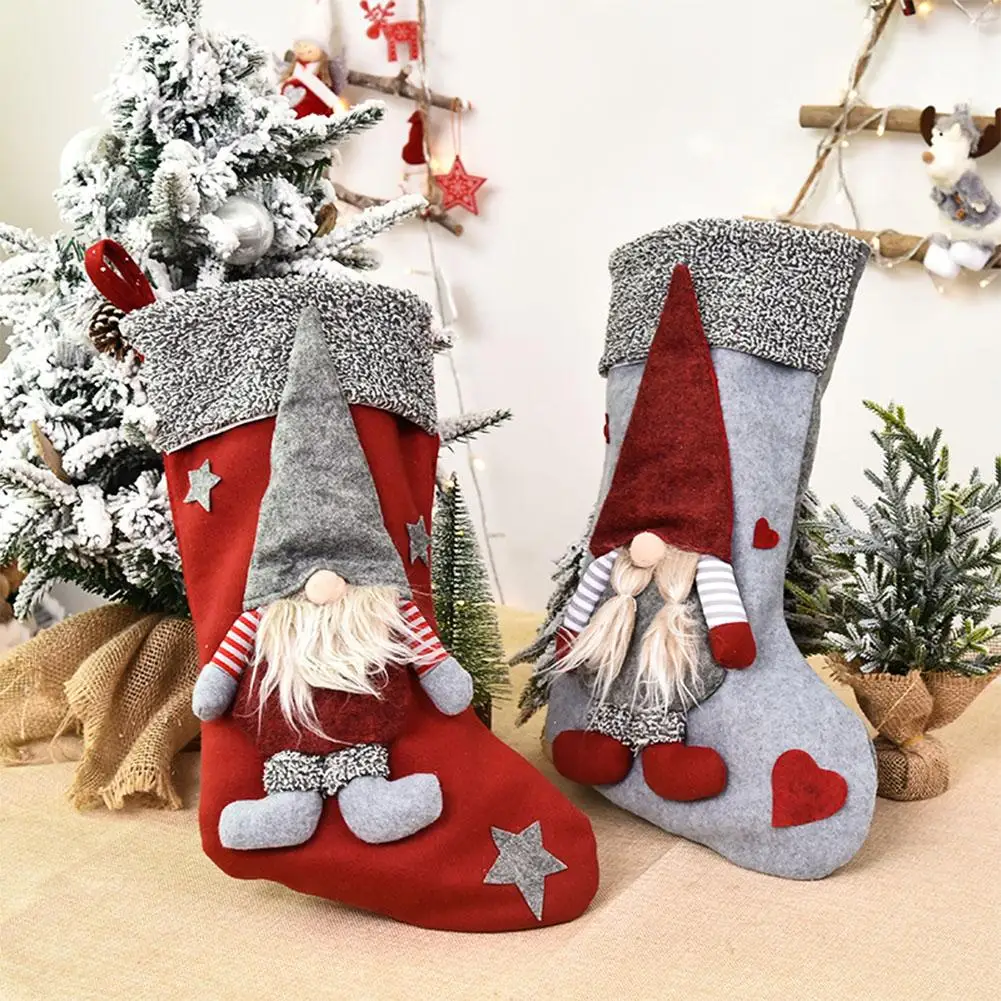 Large Christmas Stockings Knitted Faceless Santa Gnome Doll Socks Xmas Candy Gift Bag Christmas Tree Pendant New Year Home Decor