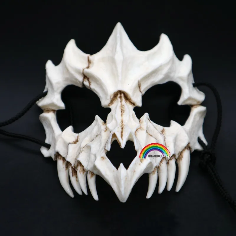 B полумаска для животных с длинными зубами демон Самурай белая маска костью Tengu