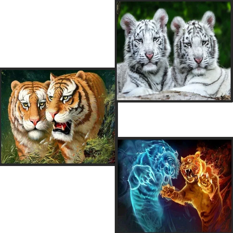 Тигр сделай сам бриллиантовая живопись круглая Алмазная вышивка рукоделие