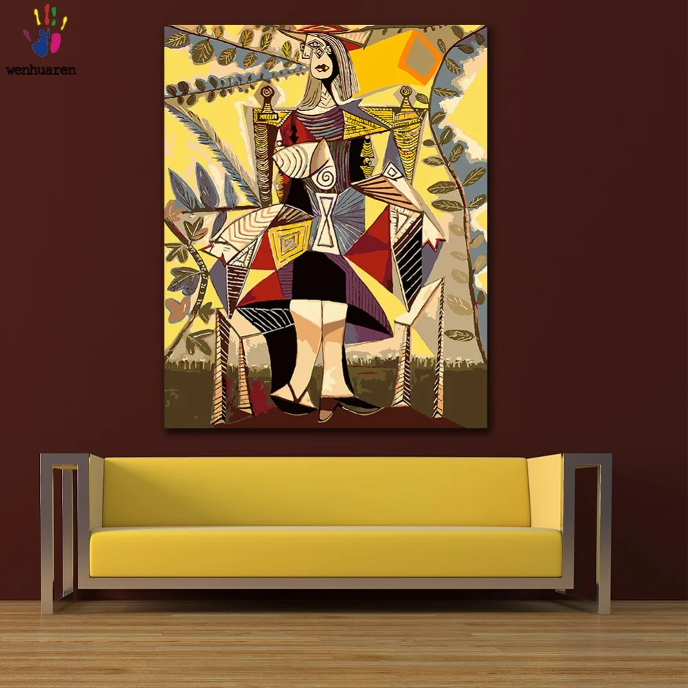 DIY картинки для раскраски по номерам с цветами Picasso Femme assise au jardin картина рисования