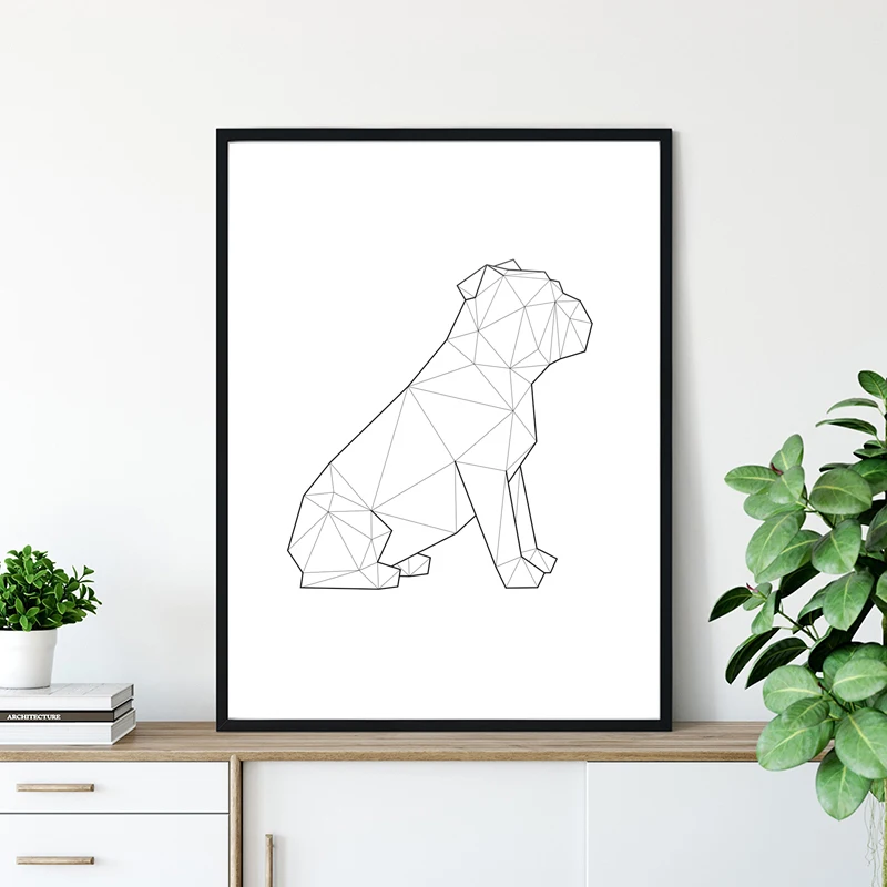 English Bulldog Sitting Print Dog Abstract Geometric Wall Art Canvas Painting Poster Minimalist Living Room Decor Pet Lover Gift | Дом и сад